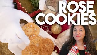 Rose Cookies or Rose de Coque  Christmas Cookie Wheels  Kravings [upl. by Navy]