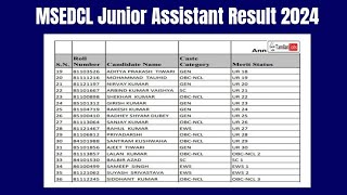 MSEDCL Junior Assistant Result 2024  Cut Off Marks Merit List [upl. by Aztiraj]