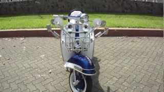 Classic Vespa VBC with GS 160 styling 150cc in WhiteMetallic Blue  ID SV0119  wwwstarvespacom [upl. by Ettennek]