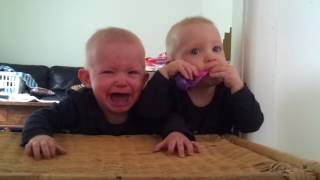 Babies crying Twins and a toothbrush [upl. by Orwin]