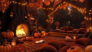 Autumn Evening Ambience 🍁  Crackling Fireplace amp Rain Sounds  Perfect for Relaxation Study Sleep [upl. by Dayna]