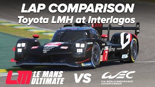 Reality vs Simulation Lap Comparison of Toyota Hypercar at Interlagos on Le Mans Ultimate vs FIA WEC [upl. by Allerbag271]