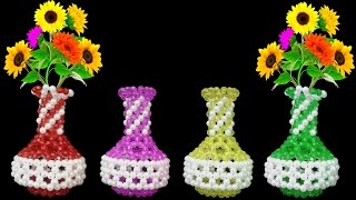 How To Make Flower Vase  Beaded Flower Vase  Flower Pot  Diy Handmade Crafts Ideas [upl. by Ned]