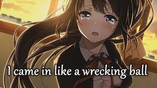 Nightcore  Wrecking Ball Piano Version  Lyrics [upl. by Drahsir]