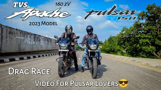 TVS Apache RTR 160 2V Vs Pulsar 150 Twin Disk  Drag Race [upl. by Xenos]