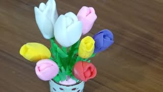 diy polymer tulip flower vase।।craft flower vase ideasক্লে দিয়ে টিউলিপ ফুল বানানো।। [upl. by Hgielrak293]