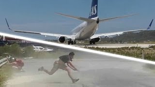 JET BLAST throws person on the ground SAS 737 at the Second St Maarten Skiathos 737 Takeoff [upl. by Delinda459]