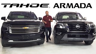 BIG BOY COMPARO  2021 Chevrolet Tahoe vs 2021 Nissan Armada [upl. by Otiragram]