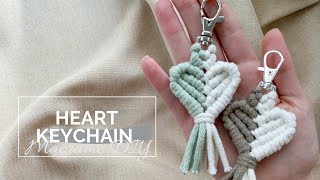 DIY Macrame Keychain TwoColor Heart Key Chain Tutorial • Makramee Herz Schlüsselanhänger [upl. by Hterag]