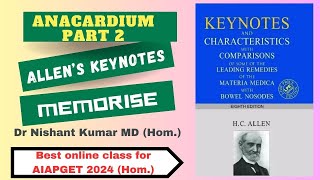 Memorise Anacardium Part 2 l Allens key note l Homoeopathy l Aiapget l aiapget bhms aiapget2024 [upl. by Ignatz]