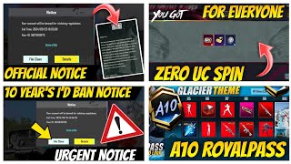 ⚠️Urgent Warning  Bgmi Id Ban Official Notice  A10 Royal pass 1To100 RP Leaks  35 Update Leaks [upl. by Ahtan]