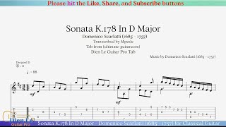 Sonata K178 In D Major  Domenico Scarlatti 1685  1757 for Classical Guitar with Tab [upl. by Stanislaus]