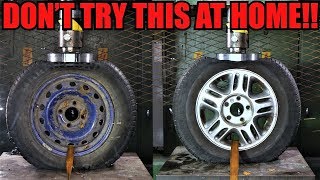 STEEL Vs ALLOY WHEELS Which One Is Stronger Hydraulic Press Test [upl. by Adnak]