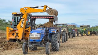 JCB 3DX Loading Mud in Sonalika 47 Rx Swaraj 735 FE John Deere 5050 D  JCB  jcb video [upl. by Macilroy552]