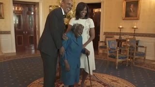 Watch 106yearold womans priceless reaction to meeting the Obamas [upl. by Notaek167]