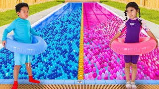 Maddie vs Kaden Ball Pit Pool Party Pink or Blue in the Pool [upl. by Vel]