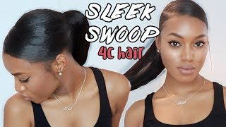 FAST DEEP SIDE PART SWOOP PONYTAIL 4C Hair With Weave ft Sunber Brazilian Straight Hair [upl. by Naerad]