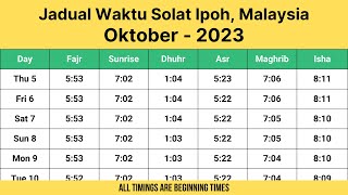 Jadual Waktu Solat Ipoh Malaysia Oktober 2023 [upl. by Eustashe210]