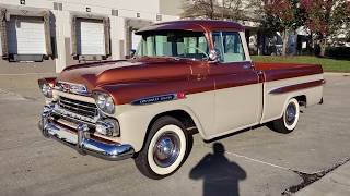 1959 Chevy Apache Fleetside Pickup truck for sale test drive [upl. by Ryley767]