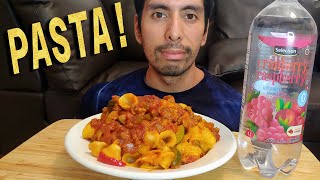 PASTA😀 SAUSAGE PEPPERS AND ZUCCHINI ORECCHIETTE WITH RASPBERRY CRANBERRY DRINK MUKBANG EATING SHOW [upl. by Hall]