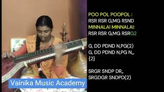 Poopol Poopol BGM Veena Tutorials  Minnalae  Harris Jayraj  GVM  Swram For Poopol Poopol BGM [upl. by Enidan]