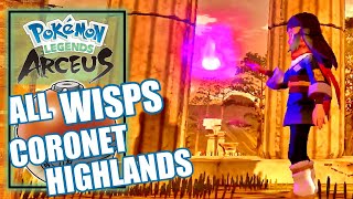 Pokemon Legends Arceus – All Wisp Locations in Coronet Highlands [upl. by Kurtis]