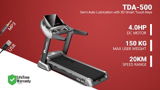 Powermax Fitness TDA500 Motorized Treadmill with Semi Auto lubrication with 3D Smart Touch key [upl. by Ettevi]