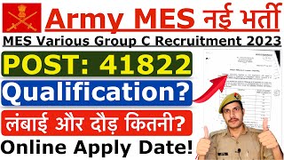 Army MES New Recruitment 2023  MES 41822 New Vacancy 2023  Age Syllabus Online Apply Date [upl. by Jeminah]