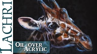 Giraffe oil over acrylic painting demonstration w Lachri [upl. by Vitus]