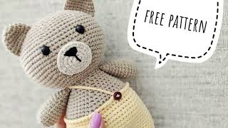 Amigurumi teddy bear in pants  Free crochet teddy bear pattern [upl. by Eldnik]