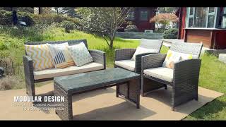 Costway 4 Pcs Patio Rattan Furniture Set with Glass Table and Loveseat [upl. by Reseda]