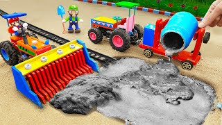 Diy tractor mini Bulldozer to making concrete road  Construction Vehicles Road Roller 102 [upl. by Zantos]