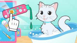 BABY PETS Cómo cuidar y bañar a la gatita Kira 🐱 Dibujos animados educativos [upl. by Eelatsyrc]