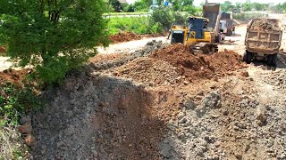 Wonderful Power Heavy Bulldozer SHANTUI and KOMATSU working push soil filling up with Dump truck [upl. by Anilef]