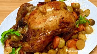 Como hacer Pollo al Horno  Truco para que te quede Dorado y Rico Roasted Chicken Recipe [upl. by Kaya]