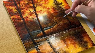 How to Draw a Sunset Lake  Acrylic Painting for Beginners [upl. by Eleen730]