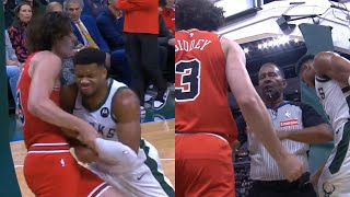 Giannis Antetokounmpo shoves Josh Giddey after foul and gets tech 😳 [upl. by Rekab]