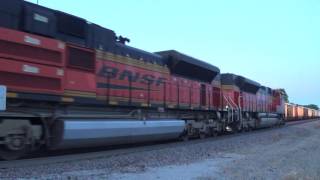 Cargill Feed Train Meets BNSF Coal Train in Twilight [upl. by Atiuqaj]