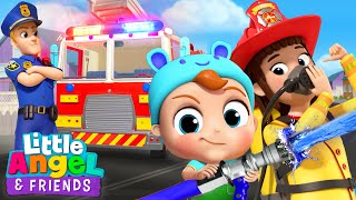 Policeman and Fireman  Baby John  Little Angel And Friends Fun Educational Songs [upl. by Ahsanat]