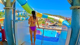 Waterslides at Oasis Waterpark in Alaçatı Çeşme Türkiye [upl. by Rosner351]