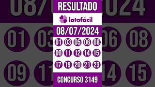 Loto Facil hoje  08072024  Resultado concurso 3149 [upl. by Yesnik]