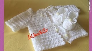 Golfino e tutorial scarpine babucce uncinetto bimba neonato 03 mesi [upl. by Farman144]