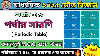 Madhyamik Physical Science Periodic Table MCQ Suggestion 2025 [upl. by Riplex622]