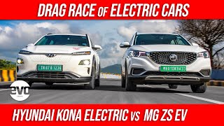 MG ZS EV vs Hyundai Kona Electric  EV Drag Race 0100 Top Speed  evo India [upl. by Garling501]