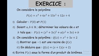 PolynômesRacine dun polynômeDivision euclidienneExercice TCSBIOF Tronc commun science [upl. by Balthasar]