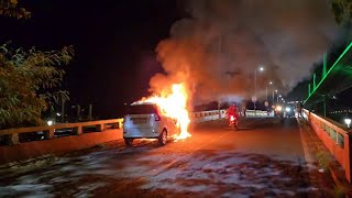 Car catches fire on Mandovi bridge [upl. by Fries]