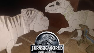 luta completa tiranossauro rex e velociraptor blue vs indominus rex versão de papelão [upl. by Cavil]