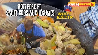 CUISINE  Roti porc et Sauté coqs aux légumes by Patrick APPAVOU sur KANAL AUSTRALTV [upl. by Lashar]