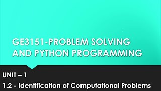 Identification of Computational Problems in tamil  unit  1 cse  P2  GE3151  Quick Through [upl. by Arhaz]