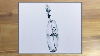 How To Draw A Realistic Glass Flower Vase In Pencil Shade Easy [upl. by Llerol454]